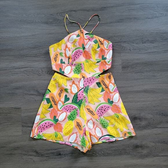 Anthropologie Hutch Orange Yellow Pink Mixed Fruit Halter Romper NWT Size 4 - Picture 6 of 16